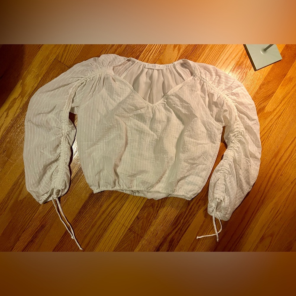 ASTR White Smocked Ruched Blouse